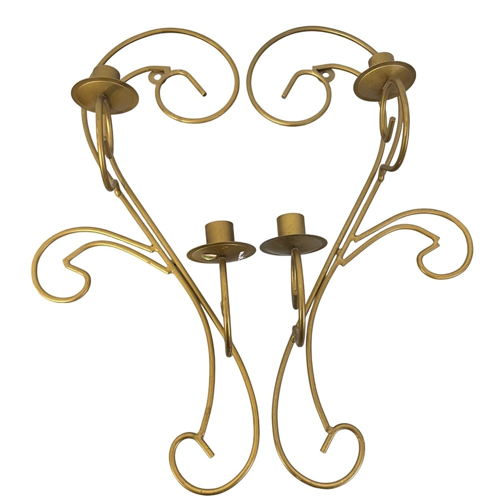Vintage Scroll Works Brass‎ Taper Candle Holder Wall Sconce SET of 2 17x8